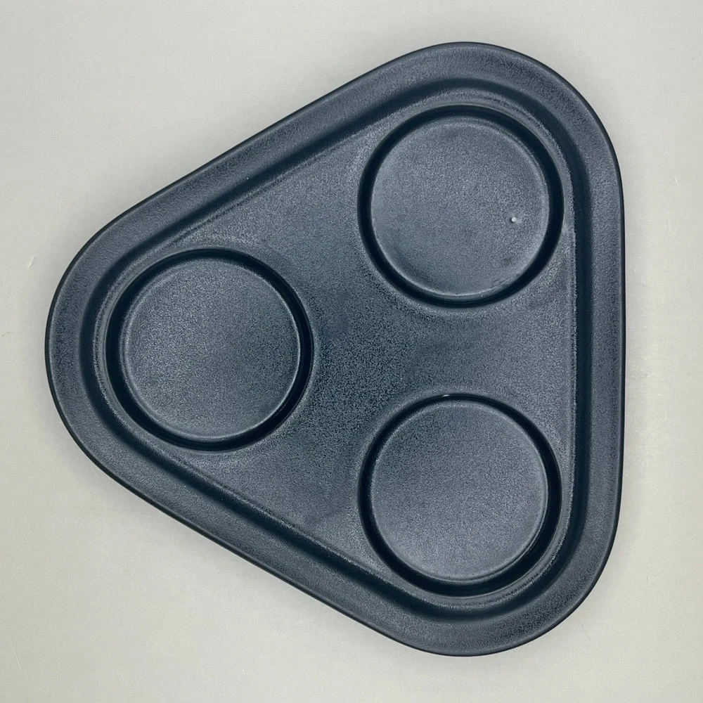 Vintage Hall Pottery 3 Stoneware 2 oz Ramekins on a‎ Black Stoneware Tray MCM